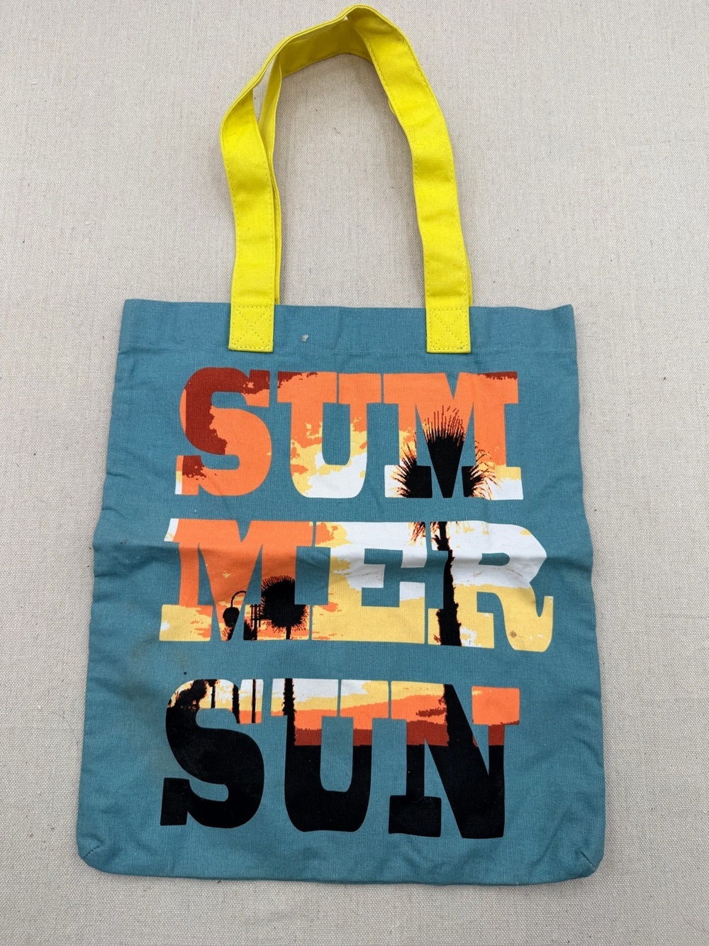 Summer Sun Blue Canvas Tote with Yellow Handles